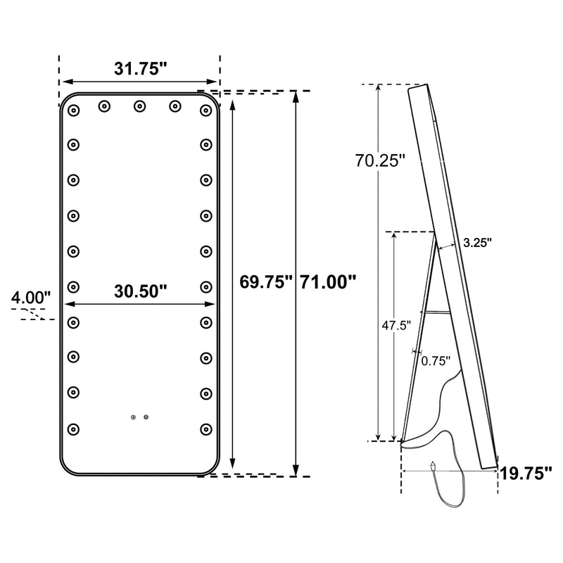 Canton Standing Mirror with LED Lighting and Bluetooth Speaker